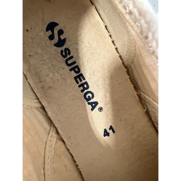 Superga 2750 Woven Plimsoll Trainers Womens 41 Round Toe Lace Up Cream Fabric - Picture 7 of 11